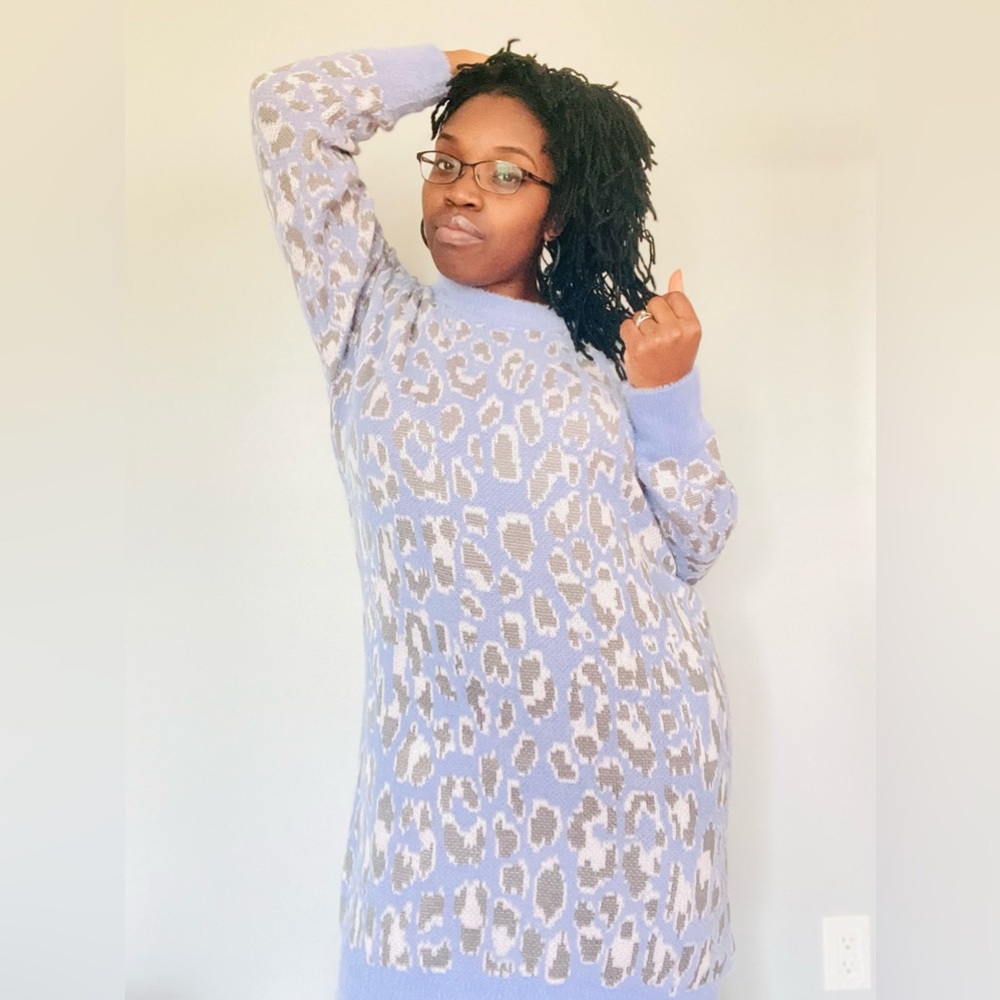 💜 PERIWINKLE 💜 Cozy Leopard Sweater Dress